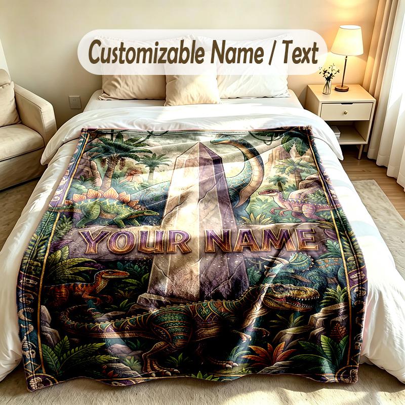 Dinosaur Theme Custom Blanket Personalized Name & Text Customized Soft Warm Throw Blanket Home Decor
