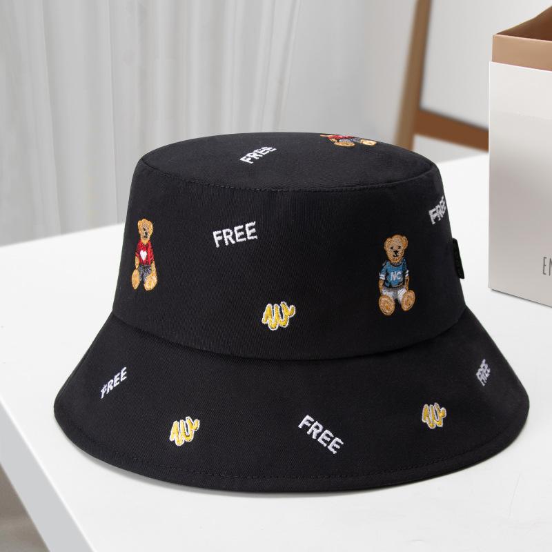 Bear fisherman hat children summer leisure outdoor embroidery cartoon basin hat showing face small sun protection sun hat men