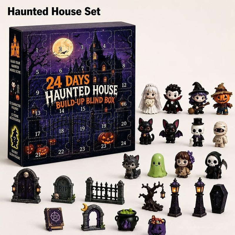 24 Days Halloween Countdown Advent Calendar with Spooky Ghost Figurines for Home Living Room Decor Party Gifts
