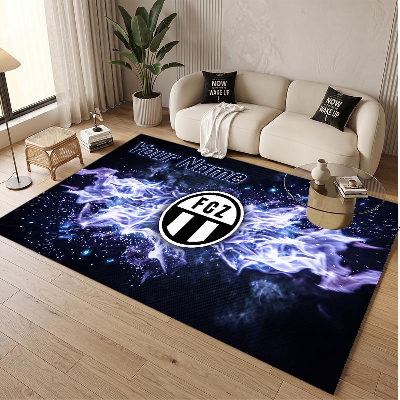 Personalized Crystal Velvet Carpet FC Zürich Pattern Non Slip Floor Rug