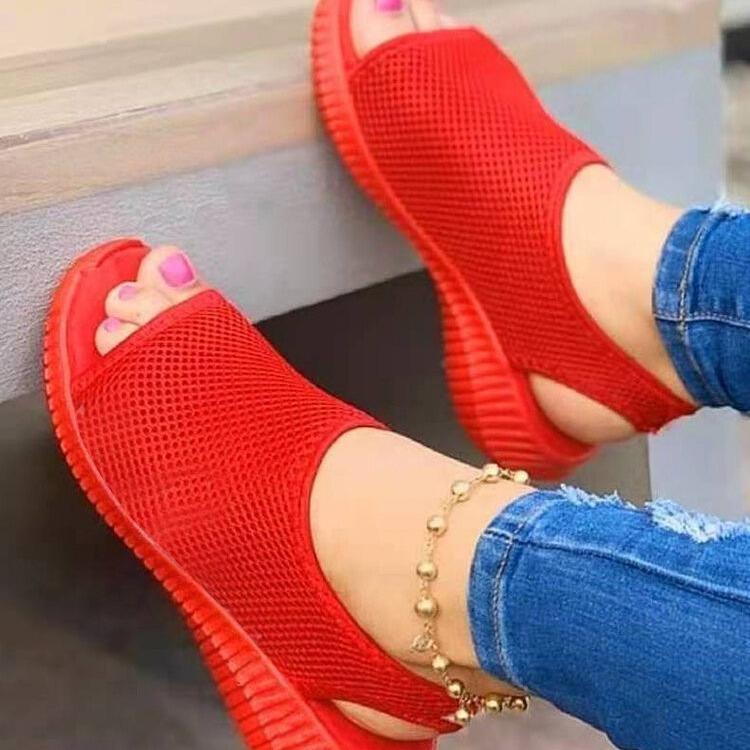 Summer New Large Size Flat-bottomed Fish Mouth Women's Sandals Casual One-pedal Thick-soled Mesh Sandals