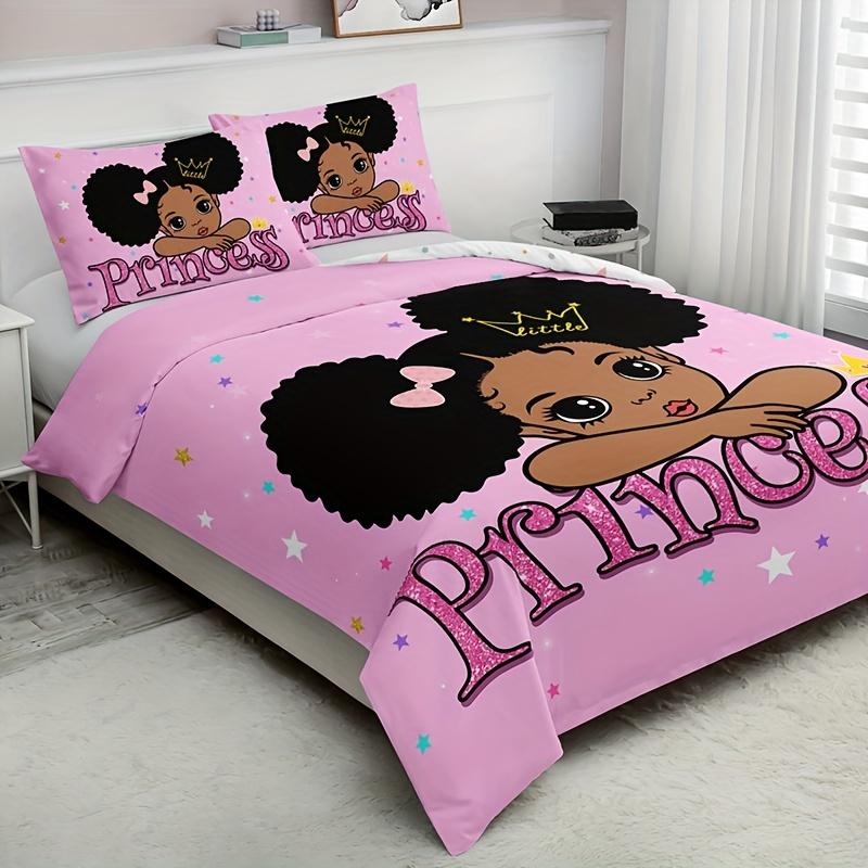 3pcs Fashionable and Cute Cartoon Little Girl Home Digital Double-sided Printed Quilt Cover Set