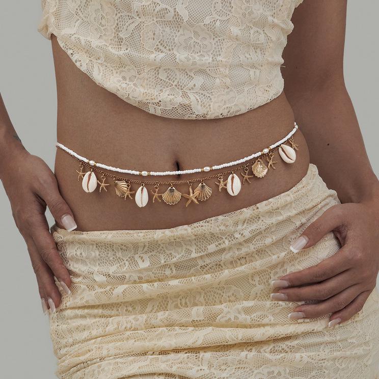 Bohemian Beach Shell & Faux Pearl Starfish Waist Chain Jewelry