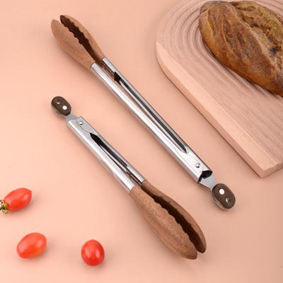 Walnut Wood Stainless Steel Kitchen Tongs Food Clip with Locking Mechanism Heat Resistant