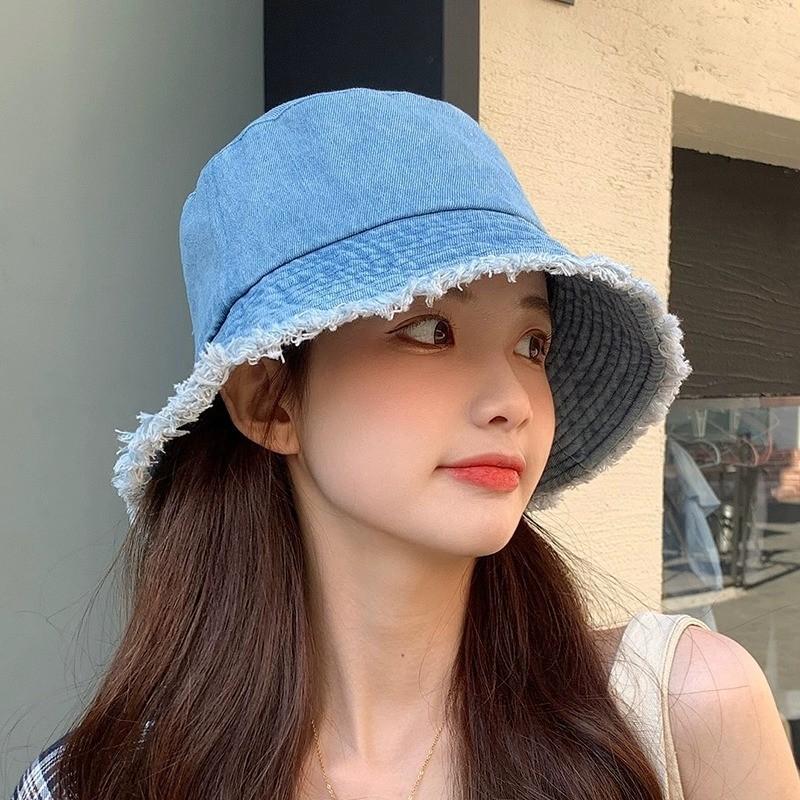 New Korean Version of The Spring and Autumn Wash Denim Used Fisherman Hat for Women's Retro Breasted Casual Barbed Basin Hat
