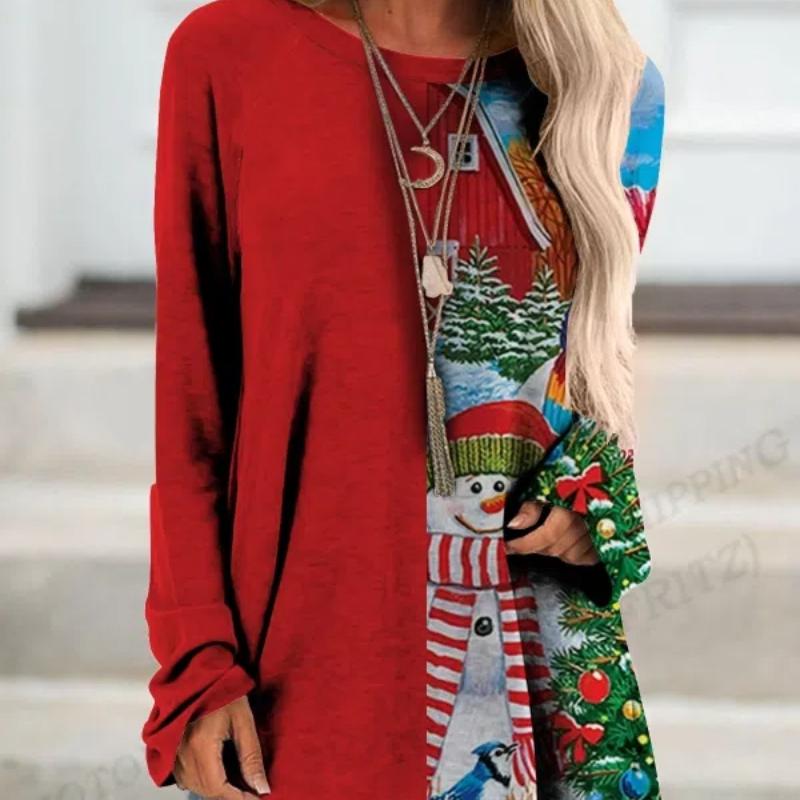 

Веселая рождественская футболка Снеговик Футболка 3D Футболка с длинным рукавом Женская футболка Длинная футболка Женская туника Топы Футболки Женская осень S