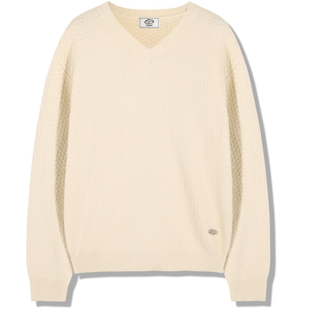 GUBIN Retro Pattern V-Neck Knit - Ivory