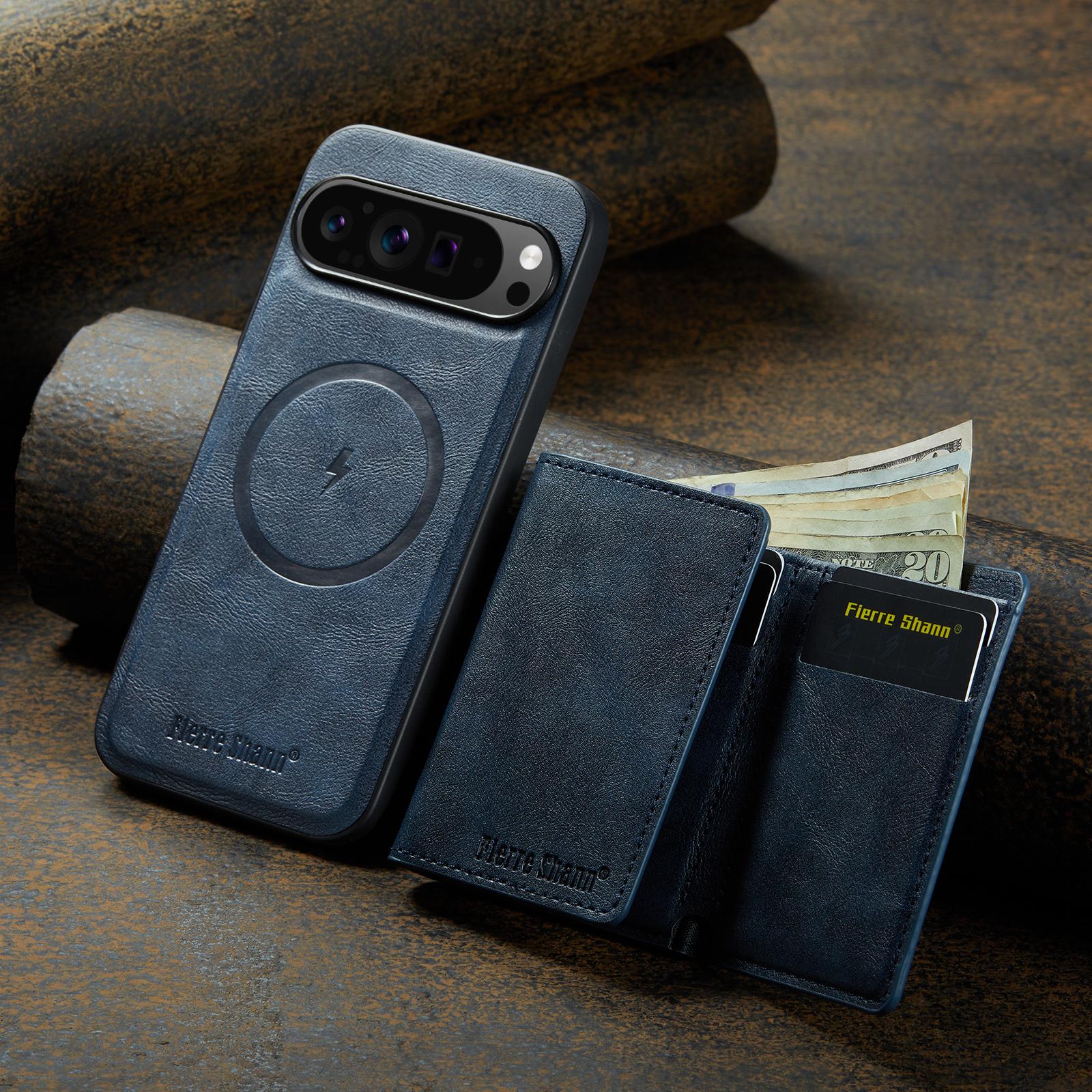 

Detachable Tri-Fold Card Holder Leather Case for Google Pixel 10 Pro 9 Pro XL 9A 8 8A 7 7A Stand Wallet Magnetic Phone Cover Google7Pro синій