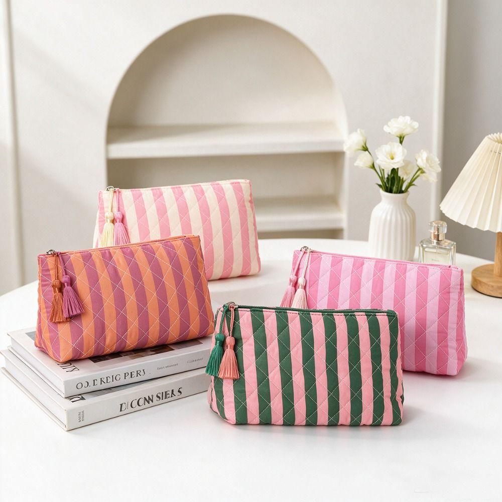 Striped Toiletry Pouch Large Capacity Travel Pouch Multipurpose Storage Bag Daily Use