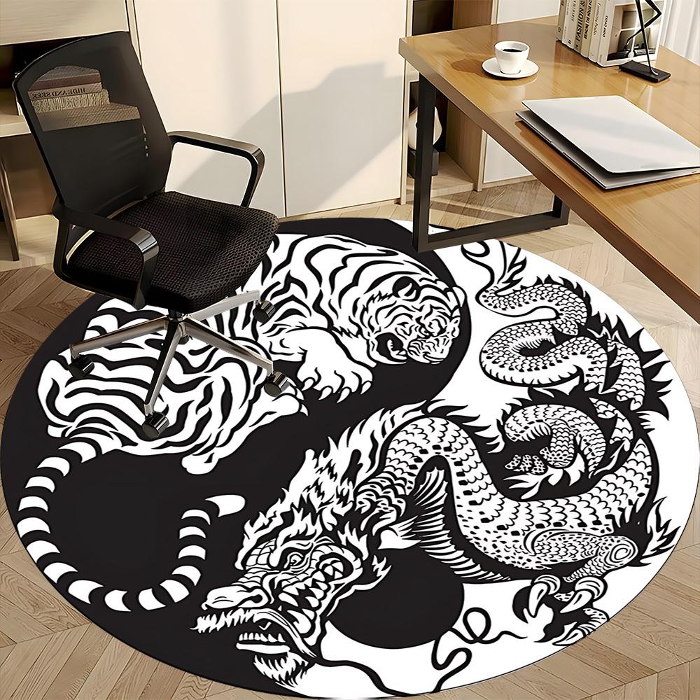 1 Stück Tiger Drache YinYang Büro Runder Teppich, Unter Bürostühlen Schlafzimmer Wohnzimmer Heimdekoration, Raumdeko, In Verschiedenen Größen Erhältlich