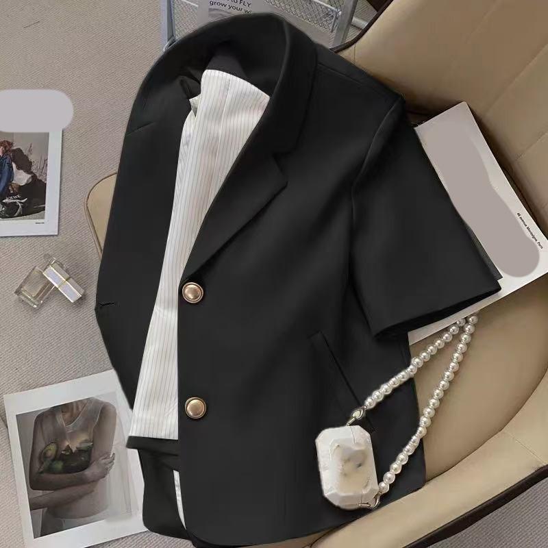 Summer Shorts Sleeve Women's Jacket Korean Fashion Notched Neck Office Work Blazer Women Casual Simple Suit Jackets