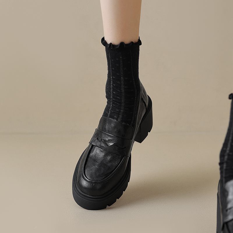 Осенне-летняя обувь из овчины с круглым носком на массивном каблуке Krazing Pot — фото 14