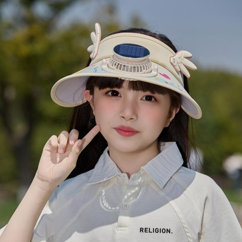 

Детские шляпы Мальчики и девочки мультяшная защита от солнца шляпа с открытым верхом защита от УФ-лучей большая поля с вентилятором солнцезащитная шляпа