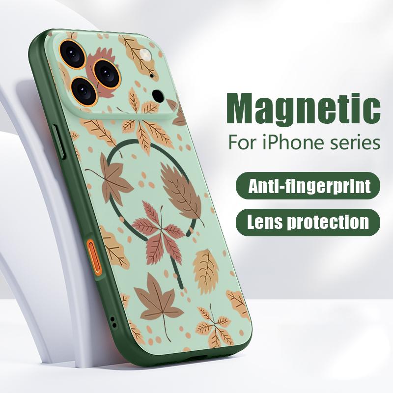 Flowers Leaves Pattern Case For iPhone 17 Pro Max Funda iPhone 16 15 14 13 Pro Max Magnetic For Magsafe Hybrid Slim Matte Cover