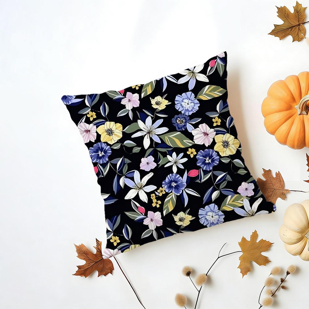 Nice Flower Cushion Cover Iceland Washable Linen Soft  for Daily Sofa Bed Home Room Decor