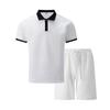 European Men's Spring Jacquard Polo & Shorts Set - Color Block Short Sleeve