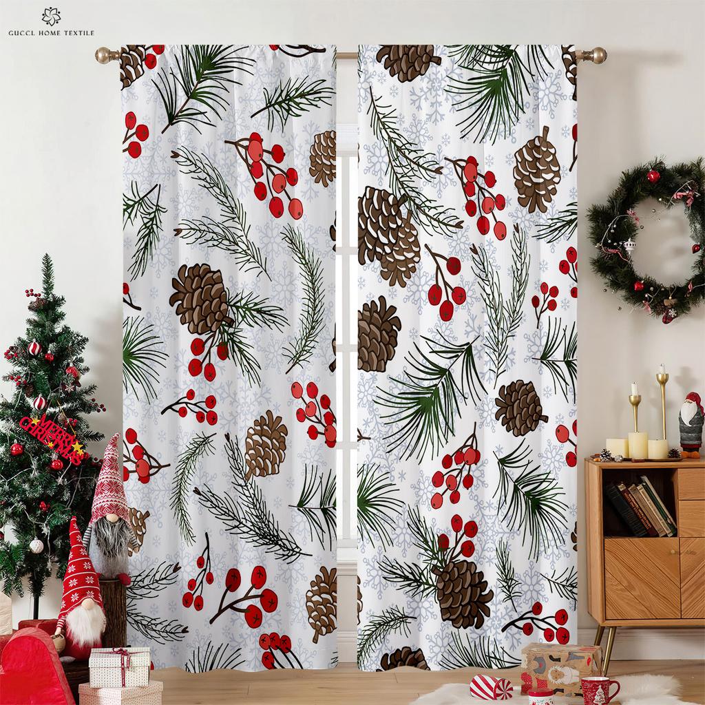 Tenda Stampata con Motivo Floreale Circolare di Babbo Natale, Tasca per Asta, Adatta per Camera da Letto, Soggiorno, Decorazione Esterna