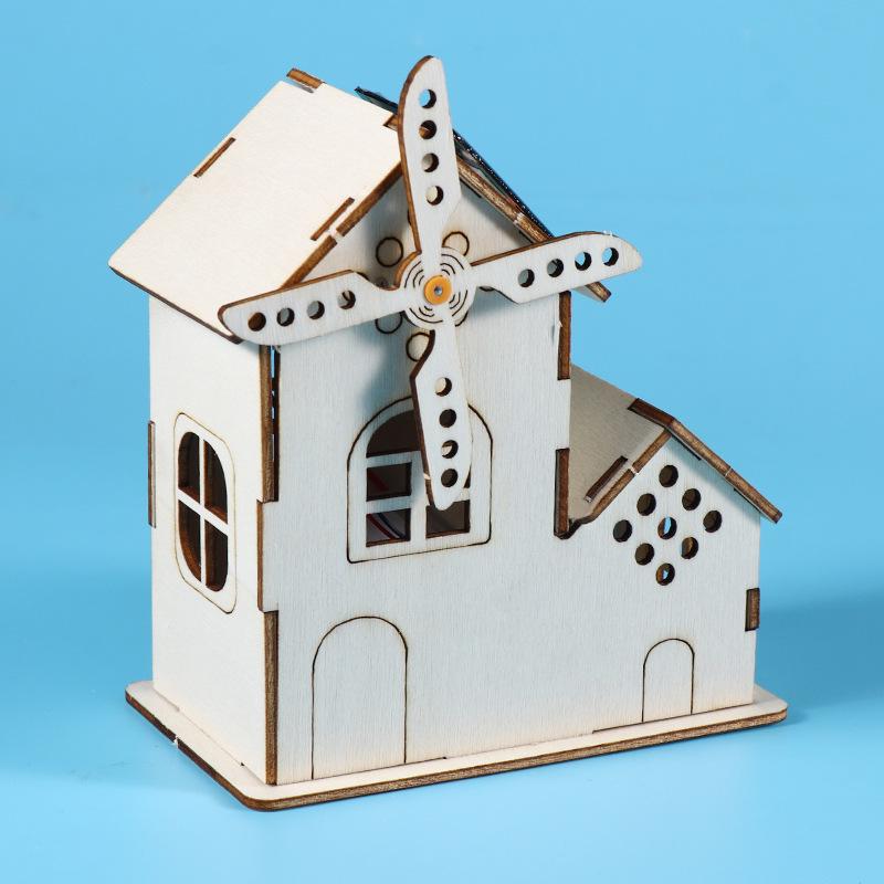DIY Solar & Wind Turbine Kit: Wooden House Science Experiment for Electricity