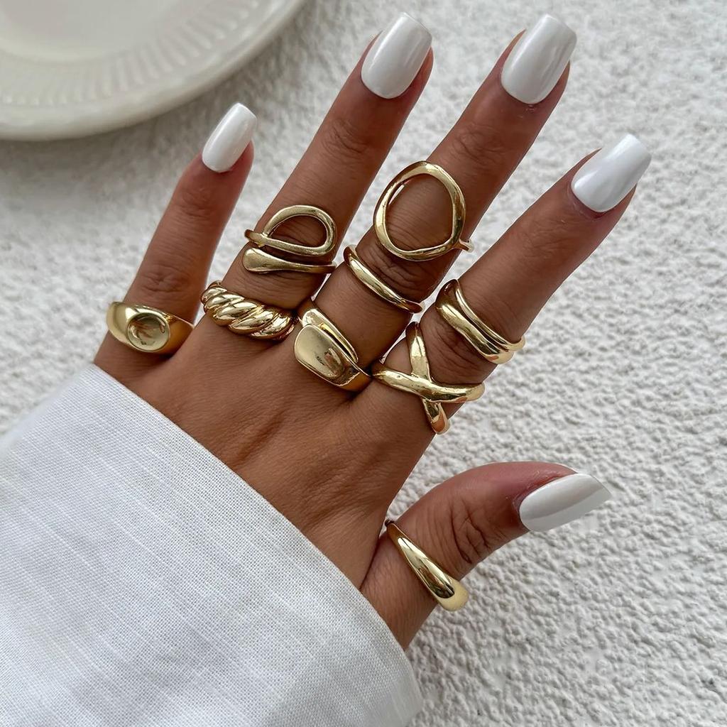 DIEZI 9pcs/set Hip Hop Hollow Metal Finger Rings For Women Girls Men Punk Gold Silver Color Geometric Knuckle Joint Ring Jewelry