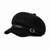 Leather Belt Decor Newsboy Cap British Style Octagonal Beret Hat Retro Baker Boy Cap  For Women