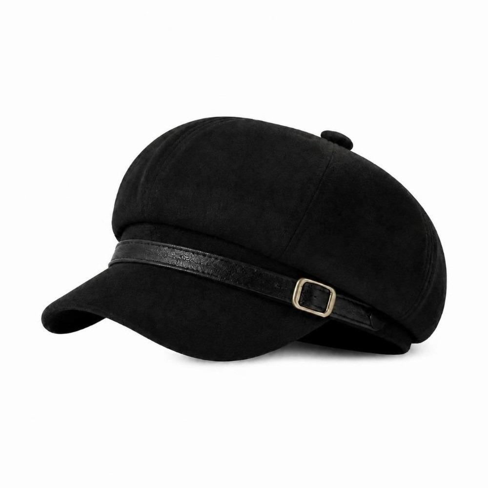 Leather Belt Decor Newsboy Cap British Style Octagonal Beret Hat Retro Baker Boy Cap For Women
