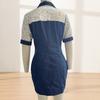 Damen Sexy Durchsichtiges Netz Patchwork Mini Jeanskleid, Kurzarm Knopfleiste Bodycon Kleid, Sexy Party Club Jeanskleid