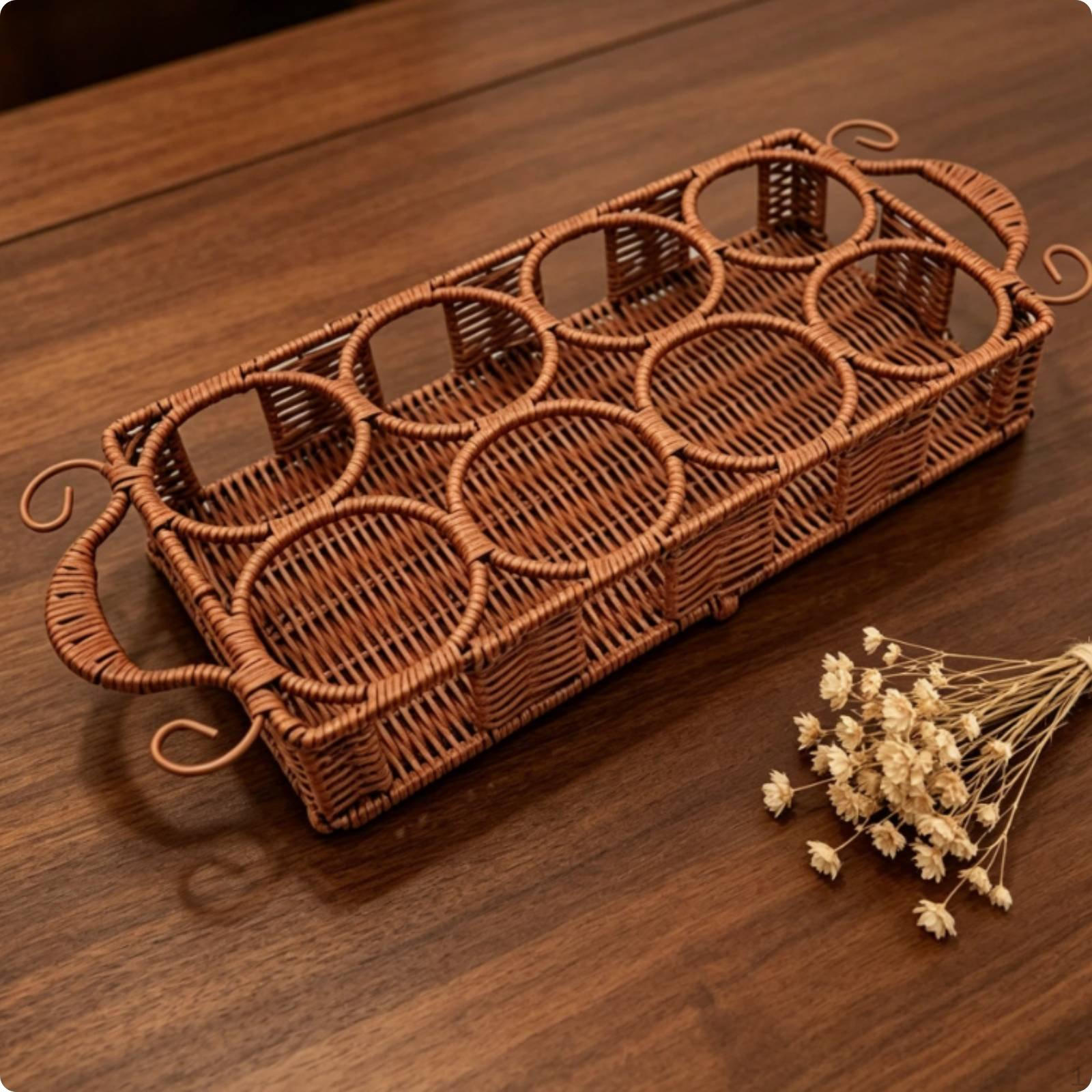Drink Organizer MultiCompartment SpaceSaving Rattan Bottle Stand Blkf Rect Crv 8H Fh Brn Rect Str 8H Fh