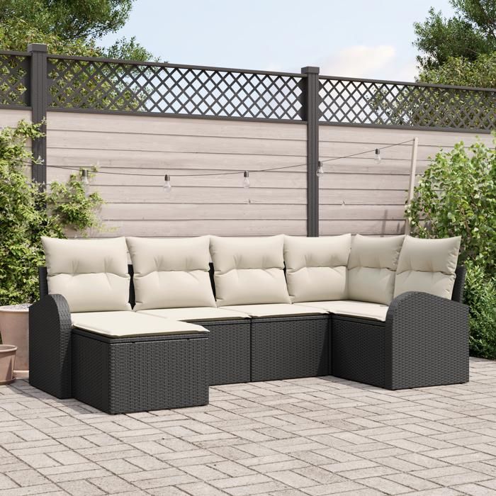 VidaXL Set de canapés de jardin en 6 pièces avec coussins noirs en poly rotin 3346107