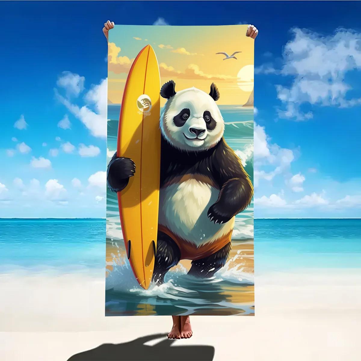 

Beach towel panda surfboard pattern sun protection and windproof suitable for beach pool camping travel beach blanket W30*H60(CM)
