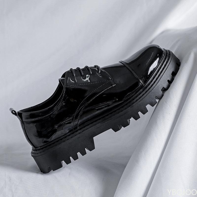 Leather Shoes Men Office Casual High Platform Patent Leather Shoes Male Harajuku Korean Streetwear Vintage Wedding Shoe