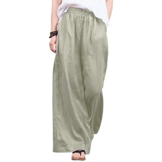 Women Pants Mid Waist Loose Fit Solid Color Wide Leg Lady Trousers for Daily Wear