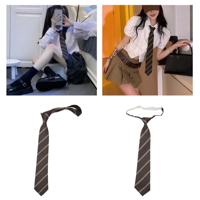 Coffee Striped JK Girl Neck Tie School Student Uniform Pre-Tied Adjustable Necktie Bowtie for Formal Wear Business