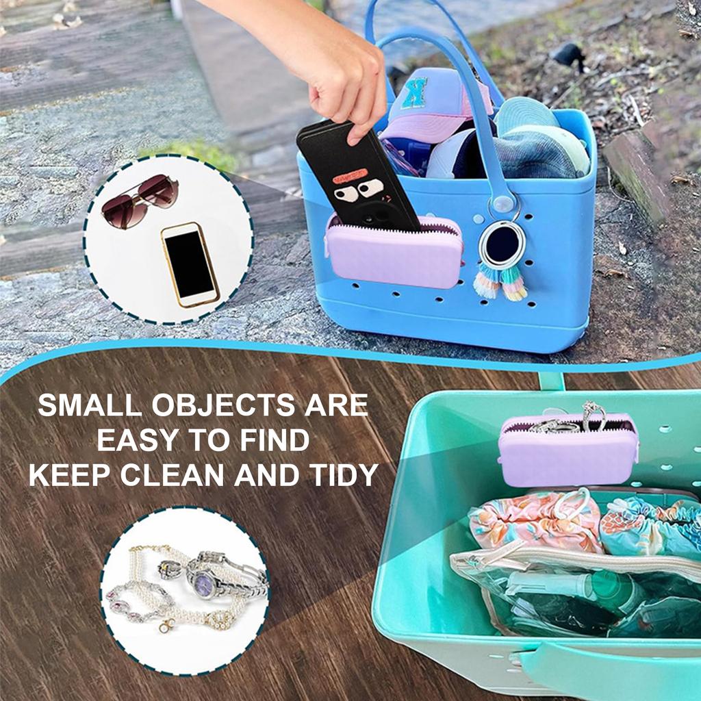 Mehrzweck Silikon Aufbewahrungstasche mit Reißverschluss und Riemen für Strandutensilien Weiche Innentasche für Handys und kleine Gegenstände