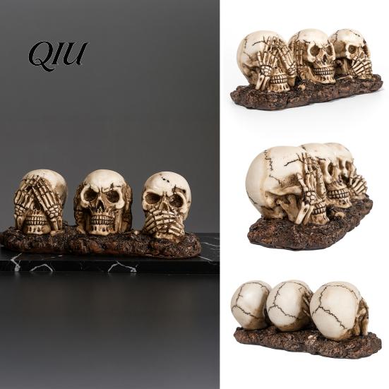 Alte Textur Schädel Sehen Hören Sprechen Kein Böses Figur, Gruselige Halloween Harz Dekoration Skelett Statue für Kaminsims, Tisch, Gothic Wohnkultur Vintage