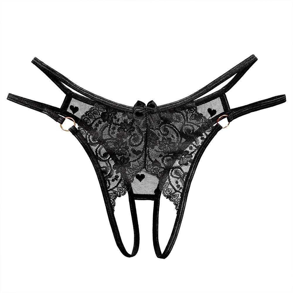 Sexy Panties Women's Perspective Lace Open File Free Couple Flirting Robe Thin Seduction Metal Ring Sexy Thong