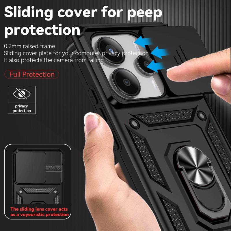 Suitable for Xiaomi Redmi Note 10 11 13 14 Pro Phone Case Car Magnetic Ring Bracket Sliding Camera Lens Armor Shockproof Case