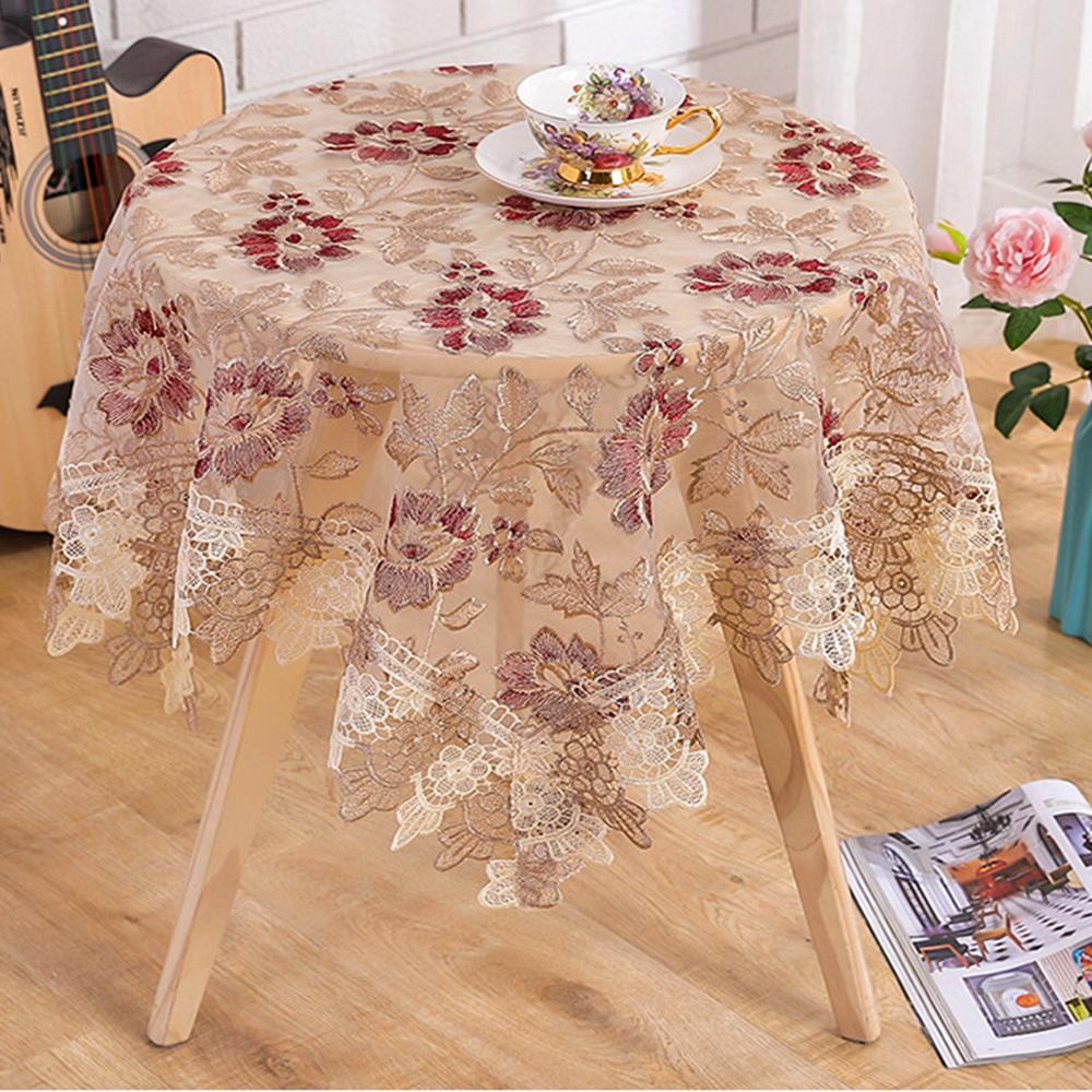 Battilo Kant Tafelkleed Rond Rechthoekig Tafelkleed Luxe Geborduurd Koffietafelkleed voor Eettafel Bruiloft Huisdecoratie 60x60cm beige