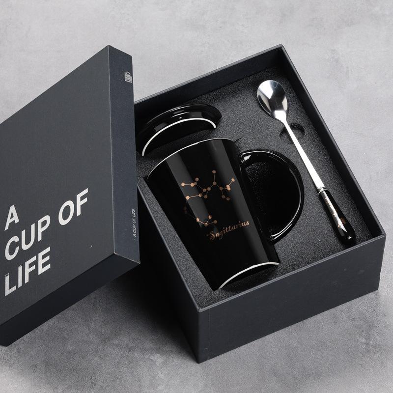 12 Twelve Constellation Ceramic Cups, Water Cups, Gift Box Set, Coffee Cup With Lid Spoon