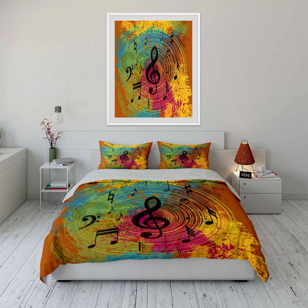Music-Themed Decor Three-Piece Set Multiple Sizes Kid'S And Adults' Bedroom Exquisite 3Pc Bedding Set, Gift