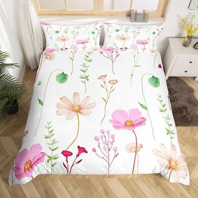 Aquarell Blumig Daunendecke Bettbezug Set Queen King Size Einfach Ländlicher Stil Bettwäsche Geeignet Für Kinder Jugendliche Erwachsene Frauen 3 Teile