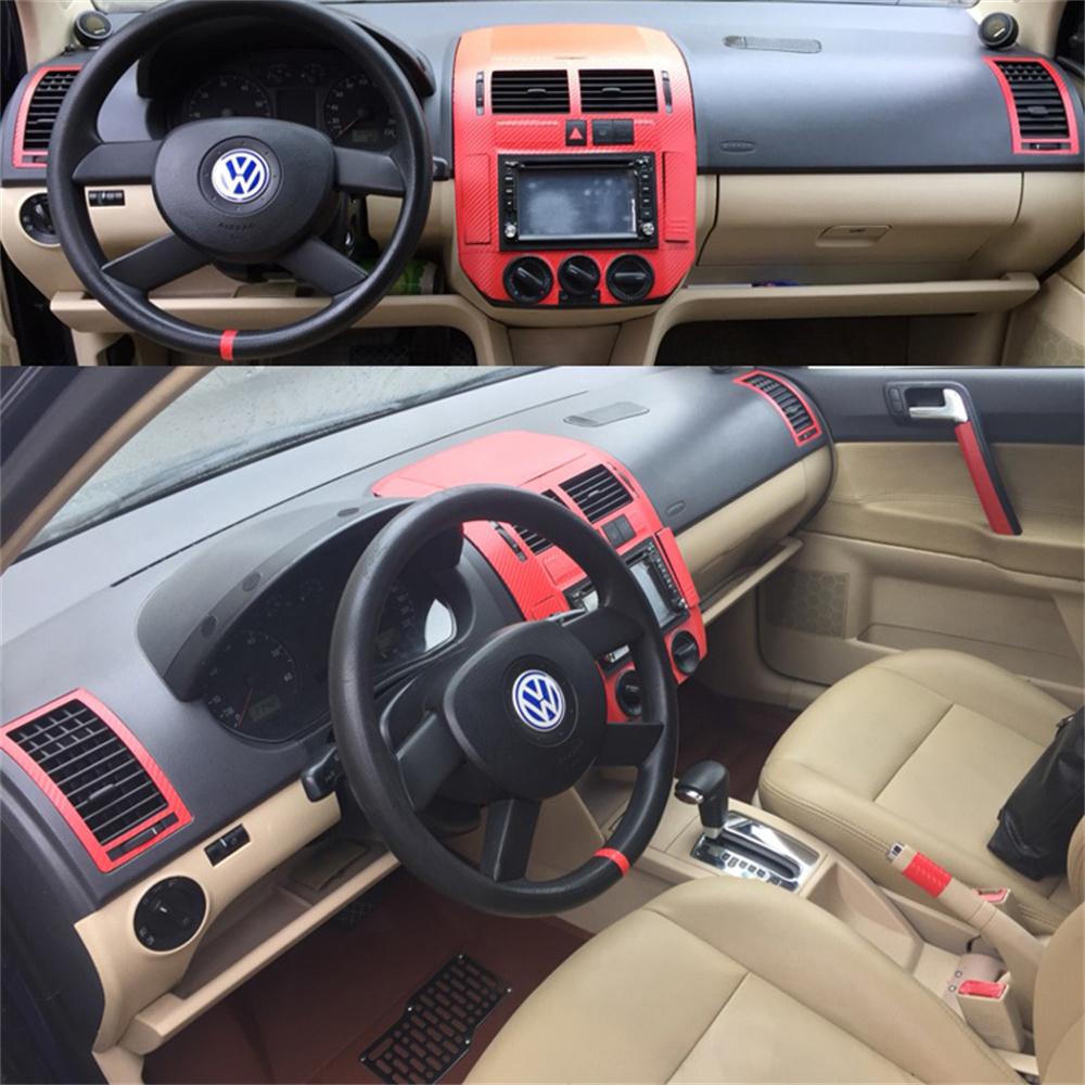 Para Volkswagen Polo 2002-2010 Panel de Control Central Interior manija de puerta pegatinas de fibra de carbono 5D calcomanías accesorios de estilo de coche