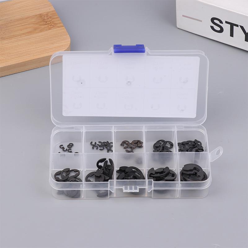 120ks Sada černých nerezových pojistných kroužků Snap Ring E-Clip Podložka Sortiment Pro upevnění hřídele M1.5-M10