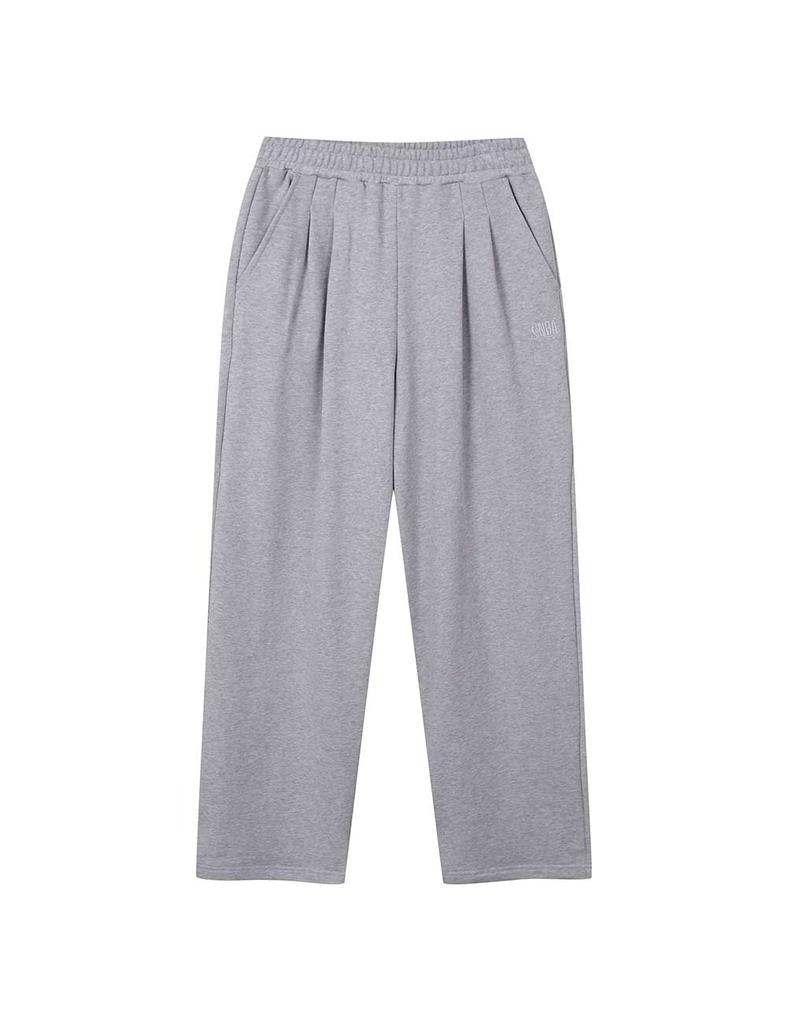 Enbiei Double-Pleat Wide Long Sweatpants Melange Gray