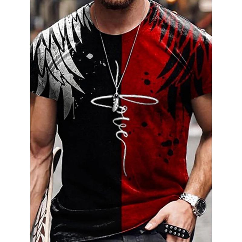 Men's 3d Eagle Pattern Muscle T-Shirt Red White Bold Print Short Sleeve Round Neck Summer Streetwear Casual Tops Gift Boyfrien