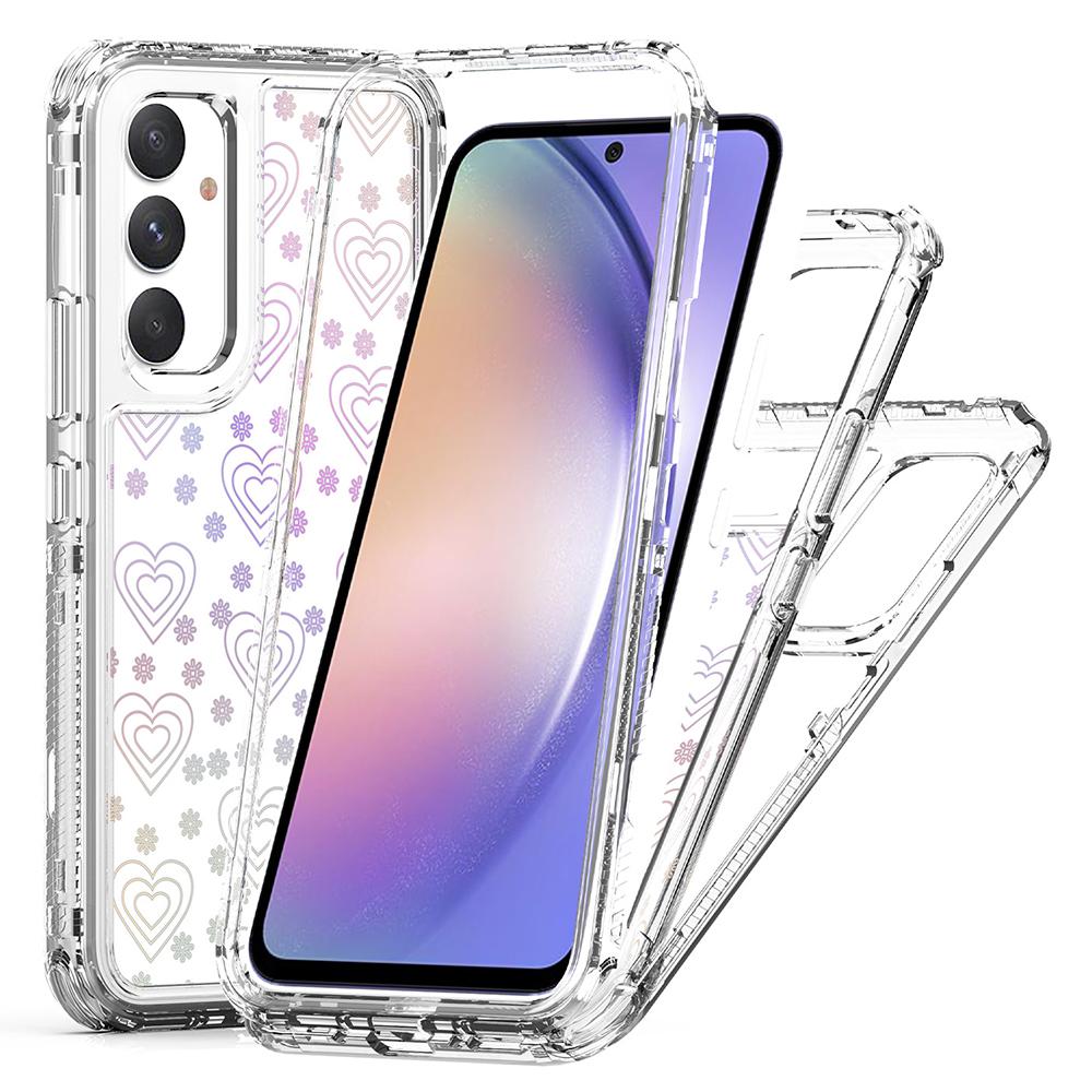 

For Samsung Galaxy A54 5G Case Clear Acrylic TPU Hybrid Phone Cover with Laser-printed Film Hearts