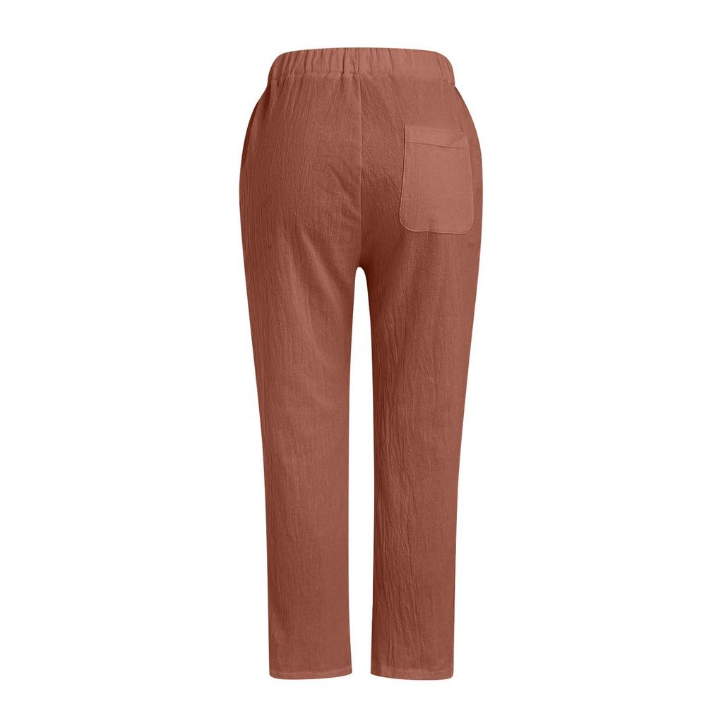 Women Casual Stripe Print Side Button Up Trendy Pants Baggy Elastic Waist Straight Leg Comfort Trousers With Pocket