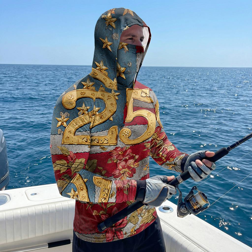 Men's Casual Raglan Sleeve Hooded Long Sleeve Sun Protection Shirt with Graphic Print Lightweight Breathable Fabric for Outdoor Activities