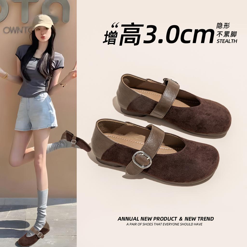 Single Shoes Women's Autumn New Sheep Jing Velvet Casual Versatile Height Increase Mary Jane Comfortable College Style Retro