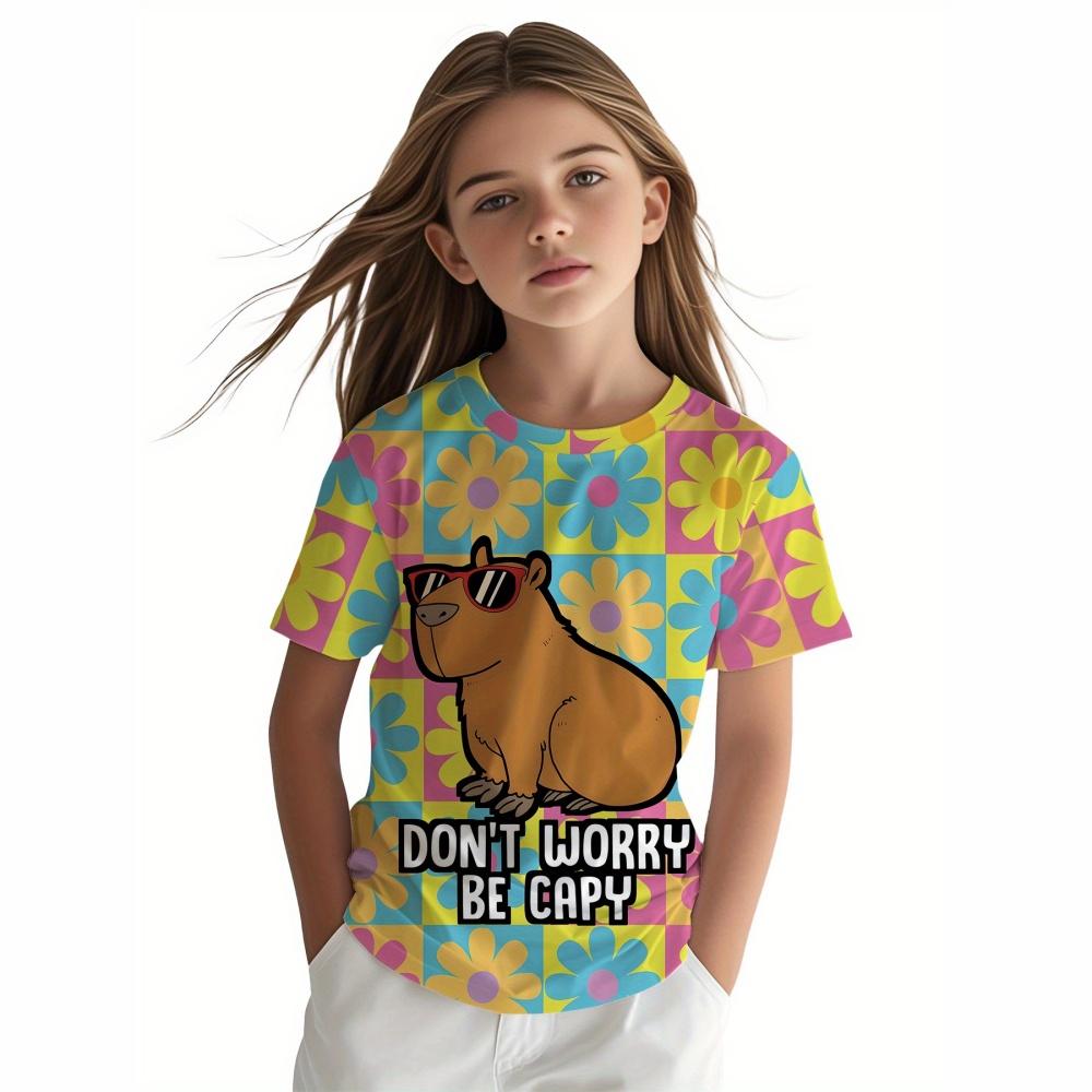 Children's Clothing  Capibala Print Comfortable O-Neck T-Shirt Outdoor Fashion Short Sleeve Children Clothes Girl Tops