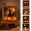 Handgefertigte Halloween-Raumdekorationen DIY-Schattenbox-Nachtlicht-Set, 8,5 Zoll Holzrahmen LED-Bastelset mit leuchtenden Meeres-Acrylstein-Bastelarbeiten Leuchtend